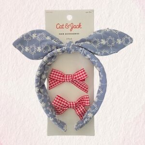 Cat & Jack - Floral Blue and Gingham Red Hair Accessories Set
